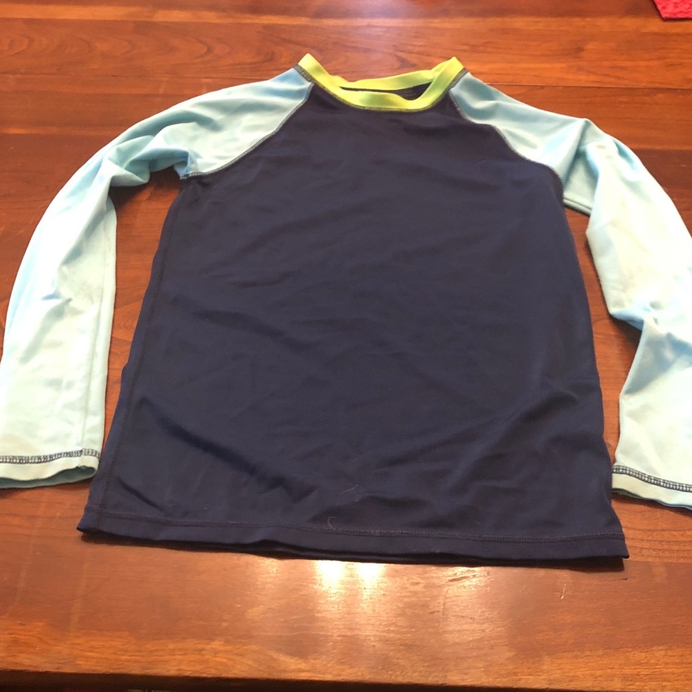 Crewcuts Navy Rash Guard with Light Blue Sleeves and Lime Trim